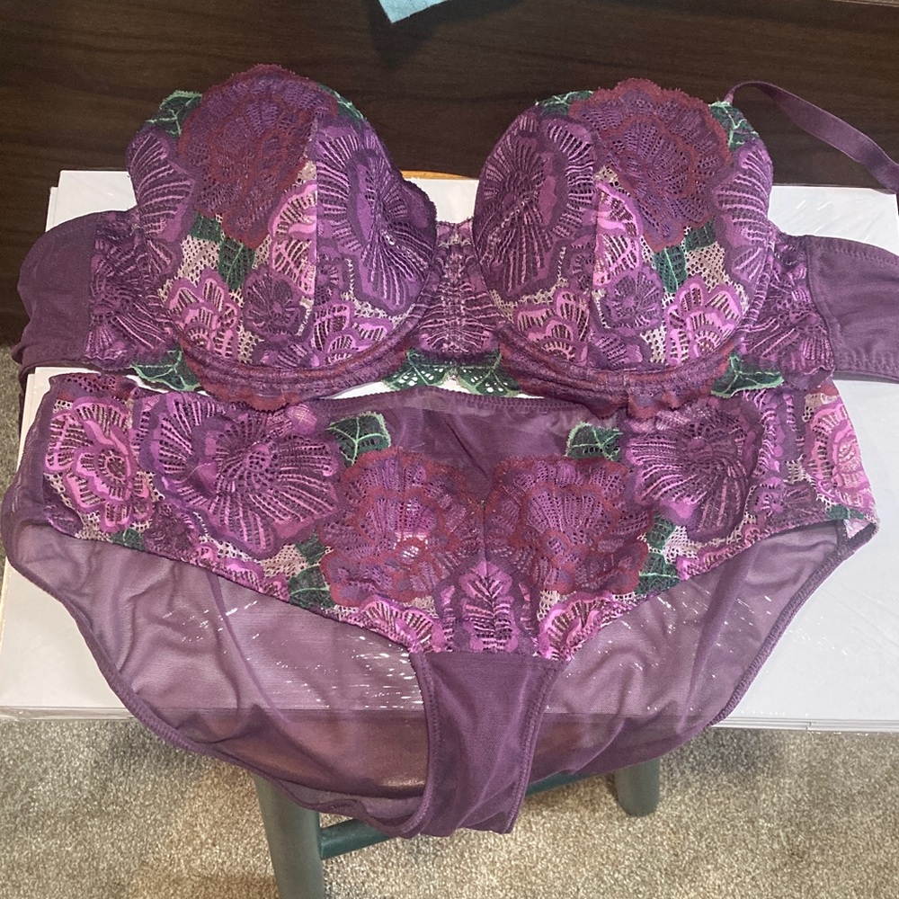 Adore Me Purple Floral Lace Bra Set